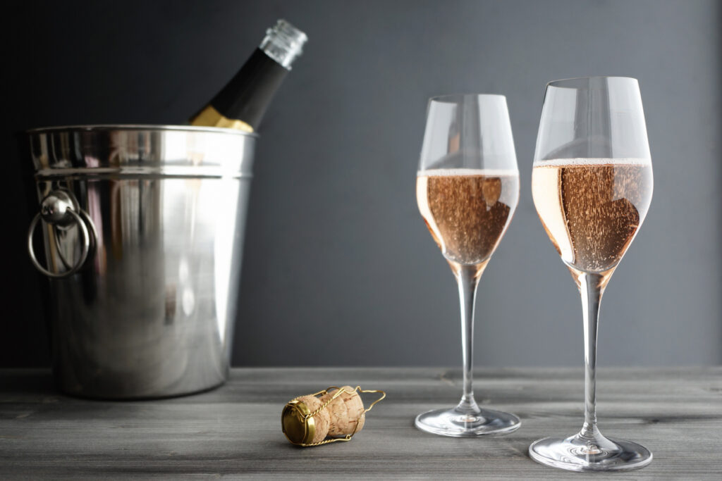 Two Glasses of Rose / Pink Champagne, selective focus