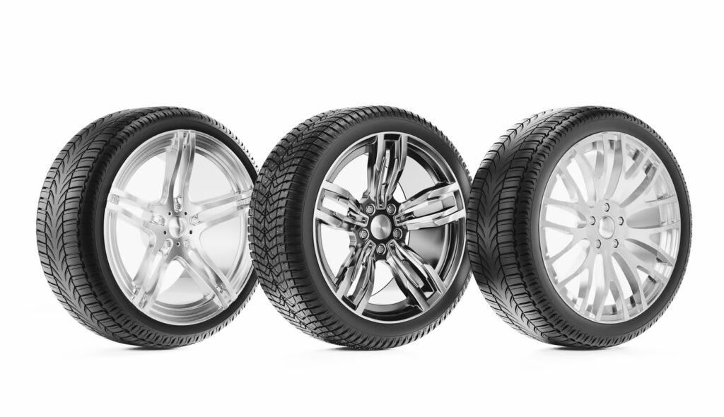 Car wheels isolated on white background. 3D illustration