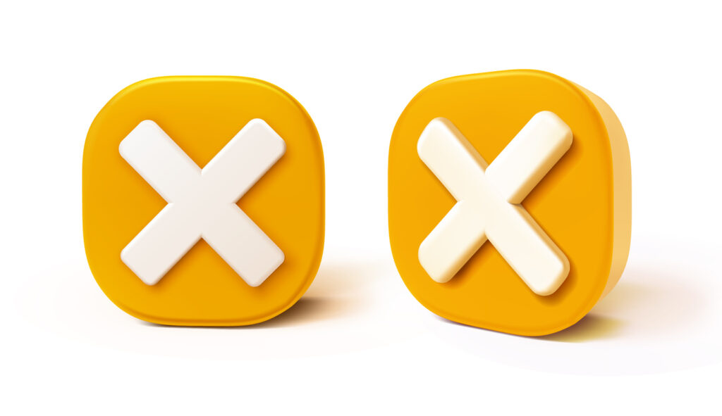 Cross, Disapprove or Wrong Choice Vector icons on yellow.  Vector illustration.